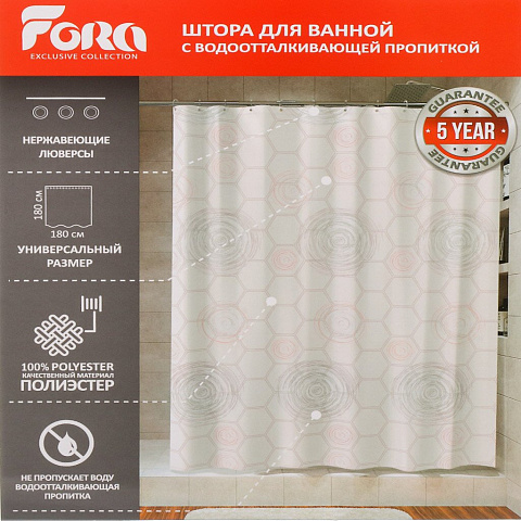 Штора для ванн 180х180 см, полиэстер, Fora, Soft, FOR-PH-SFT