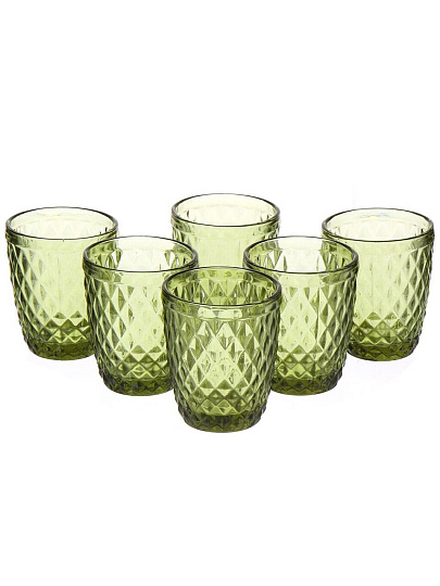 Набор стаканов 200 мл, стекло, 6 шт, Ромб, зеленый, AYM00360