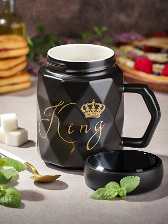Кружка керамика, 450 мл, Король, с крышкой, Y6-10124