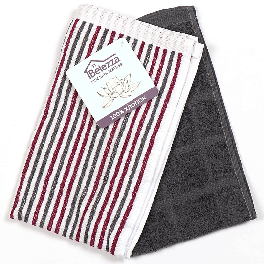 Набор полотенец кухонных 2 шт, 30х50 см, махровый, 100% хлопок, 380 г/м2, Belezza, Лотос Полосы 095, Узбекистан, 6137761