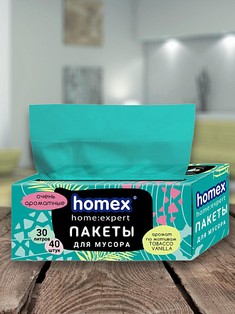 Пакеты для мусора 30 л, 40 шт, 7 мкм, 48х55 см, Homex, Очень ароматные, 0801, бирюзовые
