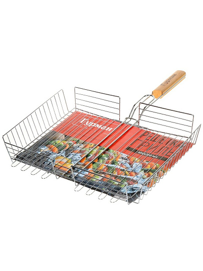 Решетка барбекю 400х280х60 мм, Гурман, 903, хром, сталь, 4 уровня, рукоятка дерево, 22003