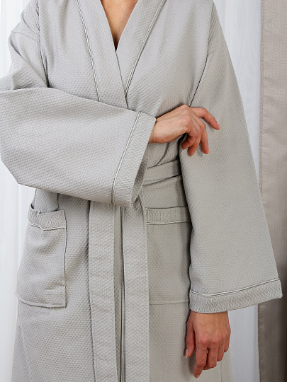 Халат унисекс, вафельный, 100% хлопок, серый, универсальный, A160120