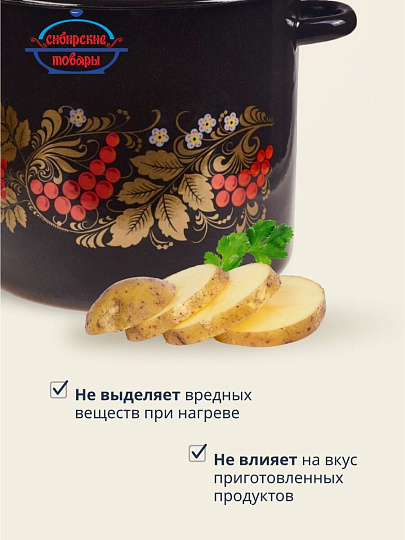 Кастрюля эмалированная сталь, 5.5 л, крышка сталь, цилиндрическая, Сибирские товары, Рябинушка, С1617.Р*05, черный рябчик