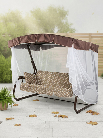 Качели садовые 3-местные, 236.5х138х181.5 см, 280 кг, Olsa, Куба, раскладываются в кровать, с москитной сеткой, подушка, с1805, металл