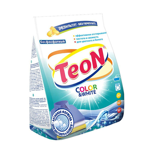 Стиральный порошок Teon, 0.35 кг, ручной + автомат, универсальный, Color &amp; White