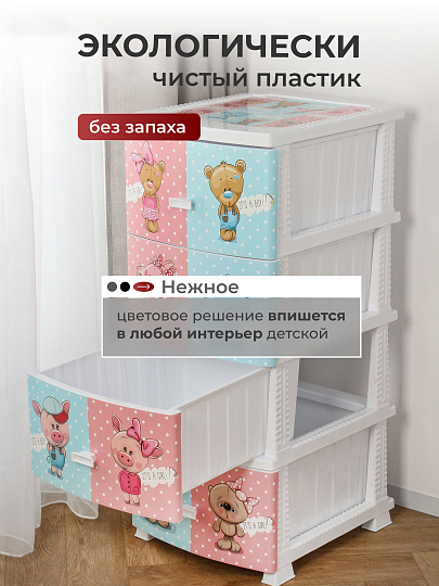 Комод детский 4 ящика, Друзья, 38.5х47х93.5 см, белый, Росспласт, РП-421