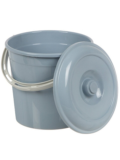 Ведро пластик, 10 л, с крышкой, серо-синее, хозяйственное, Violet, 021049
