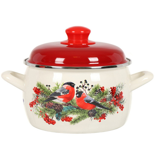 Кастрюля сталь, эмал, 2.4 л, с крыш, Metrot, Снегири, 359545