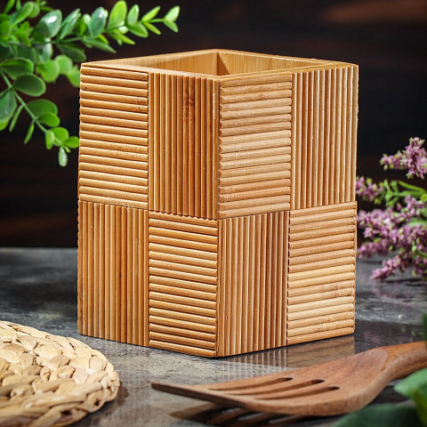 Подставка для кухонных принадлежностей, бамбук, квадратная, 10х10х14 см, CT00710B4