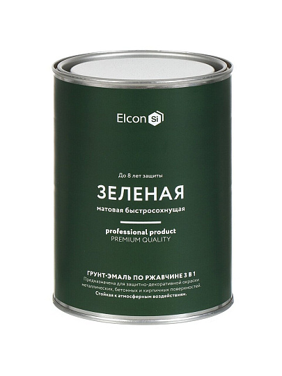 Грунт-эмаль Elcon, 3в1 матовая, по ржавчине, смоляная, зеленая, RAL 6002, 0.8 кг