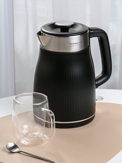 Чайник электрический RasheL, R-430-18, черный, 1.8 л, 1800 Вт, скрытый нагревательный элемент, нержавеющая сталь