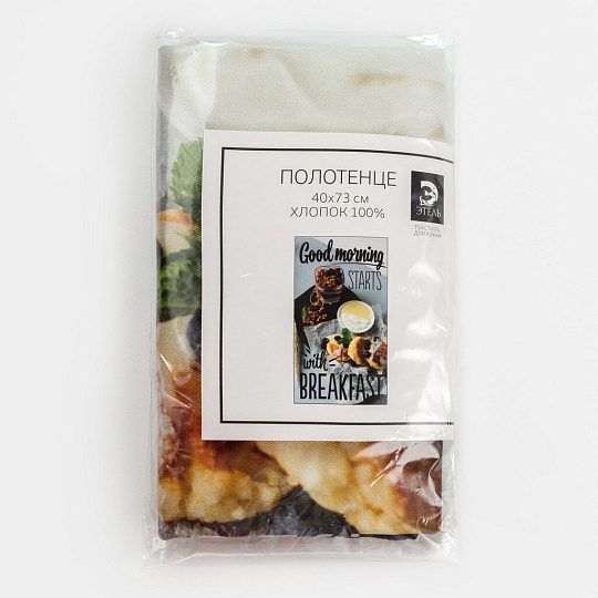 Полотенце кухонное 40х73 см, 190 г/м2, 100% хлопок, саржа, Этель, Доброе утро, Россия, 4136485