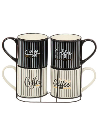 Кружки керамика, 4 шт, 480 мл, Кофечаша, BR398/2911P, металлическая подставка