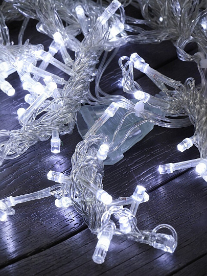 Гирлянда 56 ламп, 1.5х0.6 м, 8 режимов, Бахрома, холодный белый свет, прозрачная, в помещении, сетевая, LED