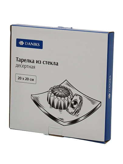 Тарелка десертная, стекло, 20 см, рифленая, квадратная, Праздничные котики, Daniks
