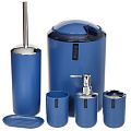 Набор для ванной 6 предметов, синий, пластик, урна, стакан, ершик, подставка для зубных щеток, дозатор для мыла, мыльница, Y285