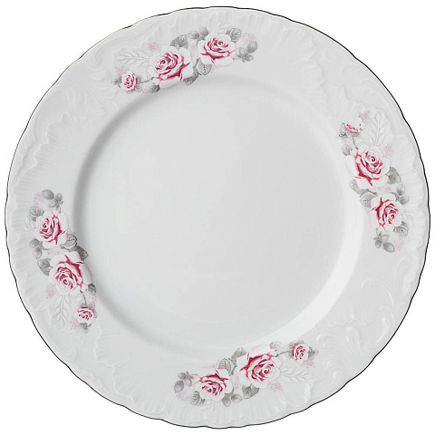 Тарелка обеденная рококо "нежная роза" платина 25 см, 676-012