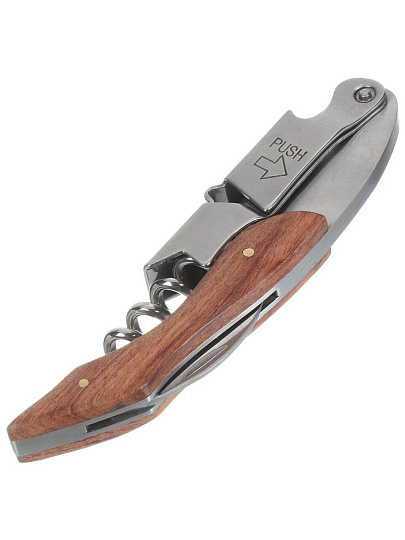 Штопор нарзанник профессиональный, нержавеющая сталь, дерево, 12.2 см, Daniks, Y4-8919