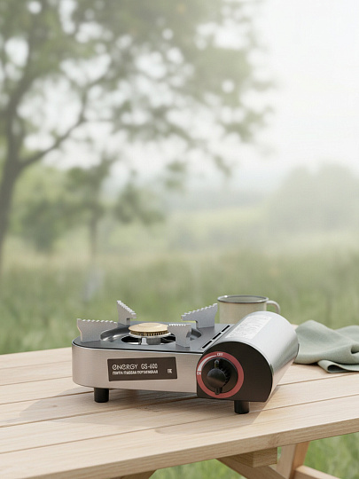 Плита газовая портативная 1 конфорка, 24х20.5х9 см, для цанговых баллонов, черно-серая, Energy, GS-600, 105314