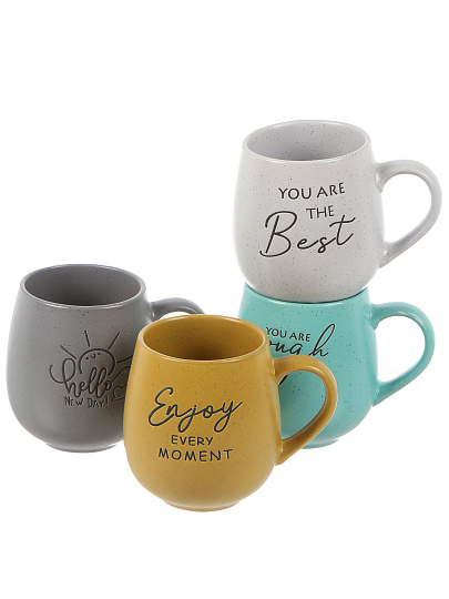 Набор кружек керамика, 4 шт, 380 мл, металлическая подставка, ТМ Глория, 202392, металл