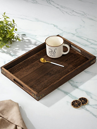 Поднос дерево, 40х28х4 см, прямоугольный, с ручками, Y4-8905