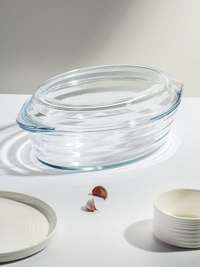 Форма для запекания стекло, 34.1х21.3 см, 2.9 л, овальная, с крышкой, Borcam, 590003