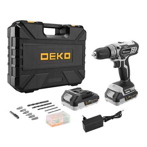 Дрель-шуруповерт аккумуляторный, Deko, DKCD20 Black Edition SET 3, 20 В, 10мм, 2 скорости, 2Ач, кейс