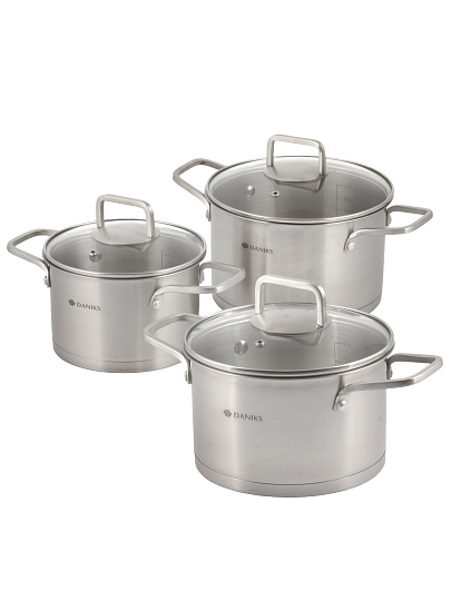 Набор посуды нерж, 6 пр, кастрюли 1.9,2.9,3.9 л, индукц, Daniks, Ирати, SD-01369-6