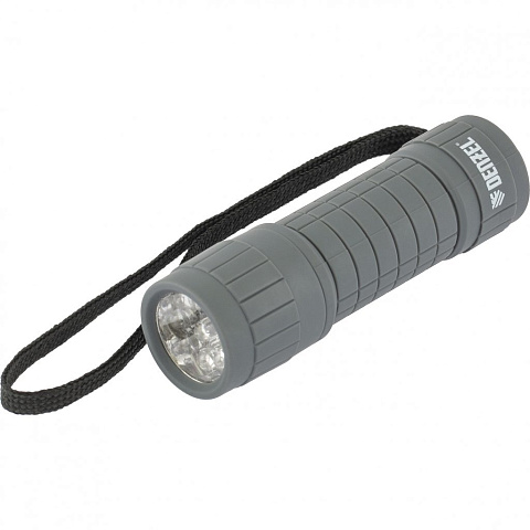 Фонарь светодиодный, серый корпус с мягким покрытием, 9 LED, 3хААА, Denzel, 92612