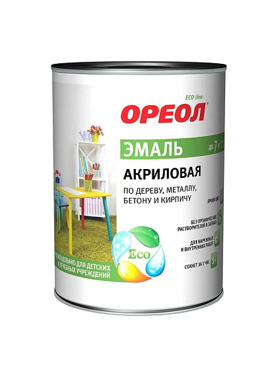 Эмаль Ореол, для внутренних и наружных работ, акриловая, глянцевая, белая, 2.5 кг