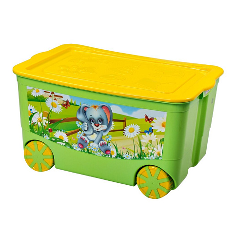 Ящик для игрушек на колесах, пластик, 61.3х40.8х33.5 см, в ассортименте, Эльфпласт, KidsBox, 449