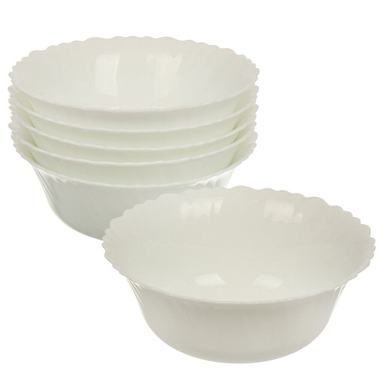 Салатник стеклокерамика, круглый, 6 шт, 18х6.9 см, 0.8 л, Белый, Daniks