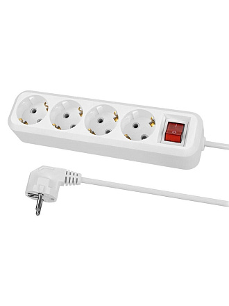 Удлинитель 4 гнезда, 10 м, с заземлением, 16 А, выключатель, 3680 Вт, белый, TDM Electric, Народный, SQ1303-1