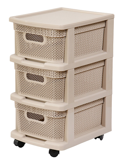 Комод 3 ящика, Ajur, 30х37х56.3 см, бежевый топаз, корзина, на колесиках, KL379522005, Keeplex