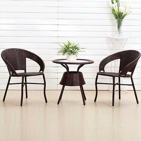 Мебель садовая Bistro Wicker, стол, 80 см, 2 кресла, 100 кг, TB885 + F60 (black)