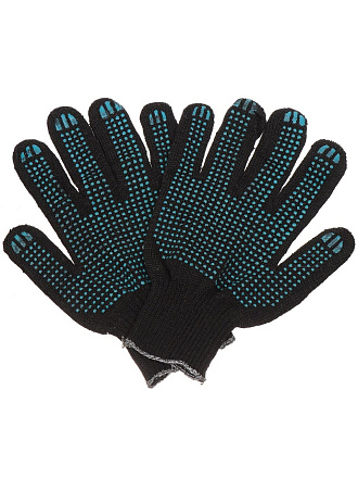 Перчатки х/б, ПВХ покрытие, Точка, универсальный размер, 10 класс вязки, 6 нитей, черная основа, Золотая перчатка