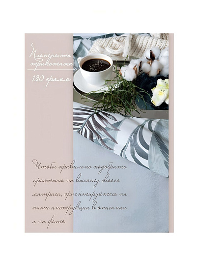 Простыня 2-спальная, 160х200х20 см, 100% хлопок, трикотаж, 120 г/м2, светло-серая, на резинке, Silvano