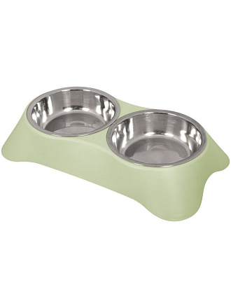 Миска для животных MultiDom, Дуэт, пластик, нержавеющая сталь, в ассортименте, 0.35 л, 0.3 л, двойная на подставке