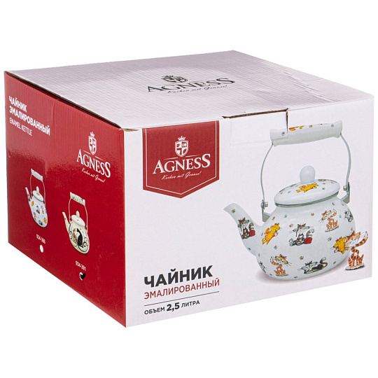 Чайник Agness эмалированный, 2,5л, серия "Парижские коты", 934-391