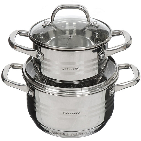 Набор посуды из нержавеющей стали Wellberg 1912WB (кастрюля 1.9+3.6 л), 2 предмета
