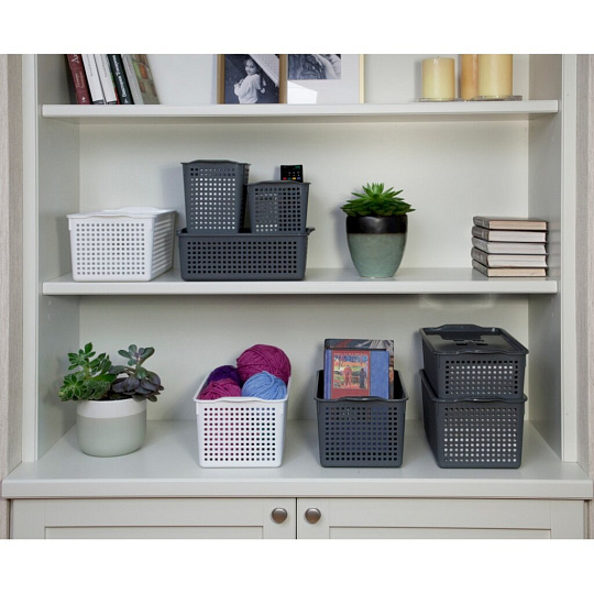 Корзина для хранения, 2 л, 20х13.5х12 см, прямоугольная, пластик, белая, Violet, Лофт, 641006