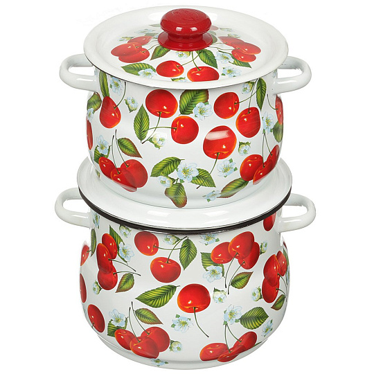 Набор посуды эмалированная сталь, 4 предмета, кастрюли 4,5.5 л, Сибирские товары, Сочная вишня 10, N10B58