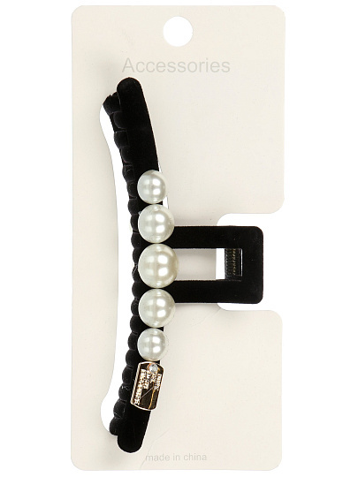 Заколка для волос черная с белыми бусинами, 12см Y4-11623
