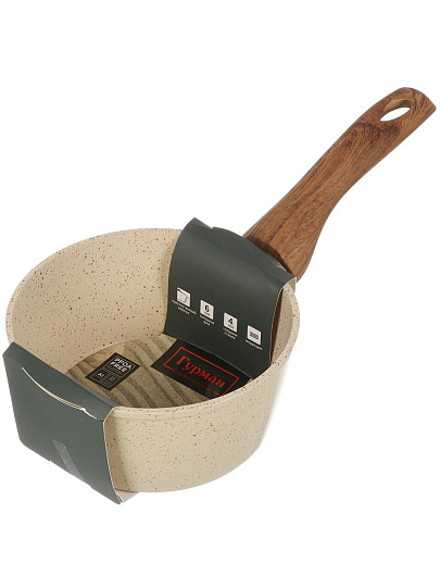 Ковш алюминий, антипригарное покрытие, 1.2 л, пластиковая ручка, индукция, Гурман, Estima, ГМкш161 ЭБИ, бежевый