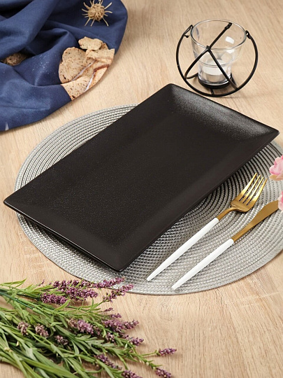 Блюдо керамика, прямоугольное, 35 см, черное, Крафт, Daniks, A21527Y101