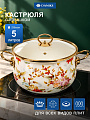Кастрюля эмалированная сталь, 5 л, крышка стекло, Daniks, Elisa, Y4-8962, индукция
