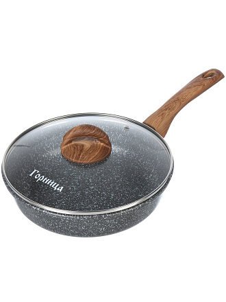 Сковорода литой алюминий, 24 см, антипригарное покрытие, Горница, Гармония Мрамор, с крышкой, с2452мр
