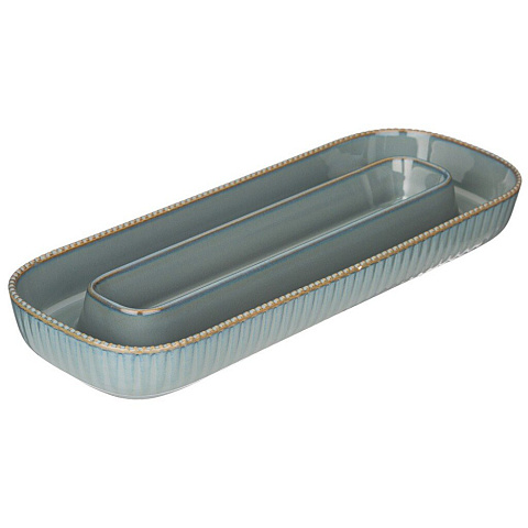 Менажница фарфор, 30х11.5х3.5 см, 2 секции, овал, синяя, Bronco, Soul Kitchen, 189-365