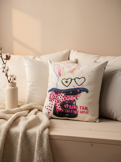 Подушка декоративная 40х40 см, Кролик в шляпе, 100%пэ